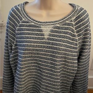 Lou & Grey black cream striped boatneck minimalist pullover sweater, size M